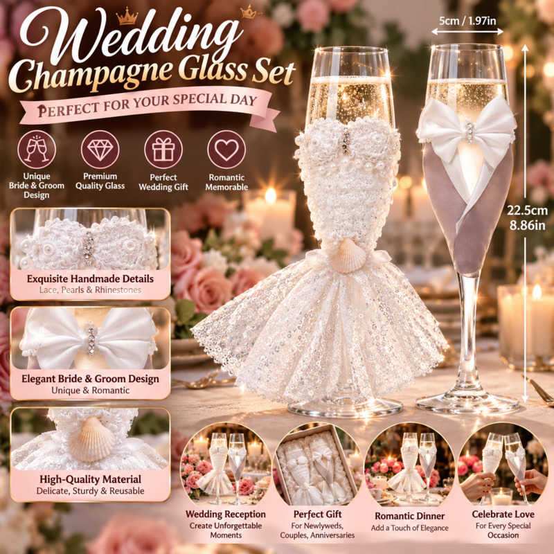 Home Bar Set - Wedding Champagne Flutes Set Bride Groom